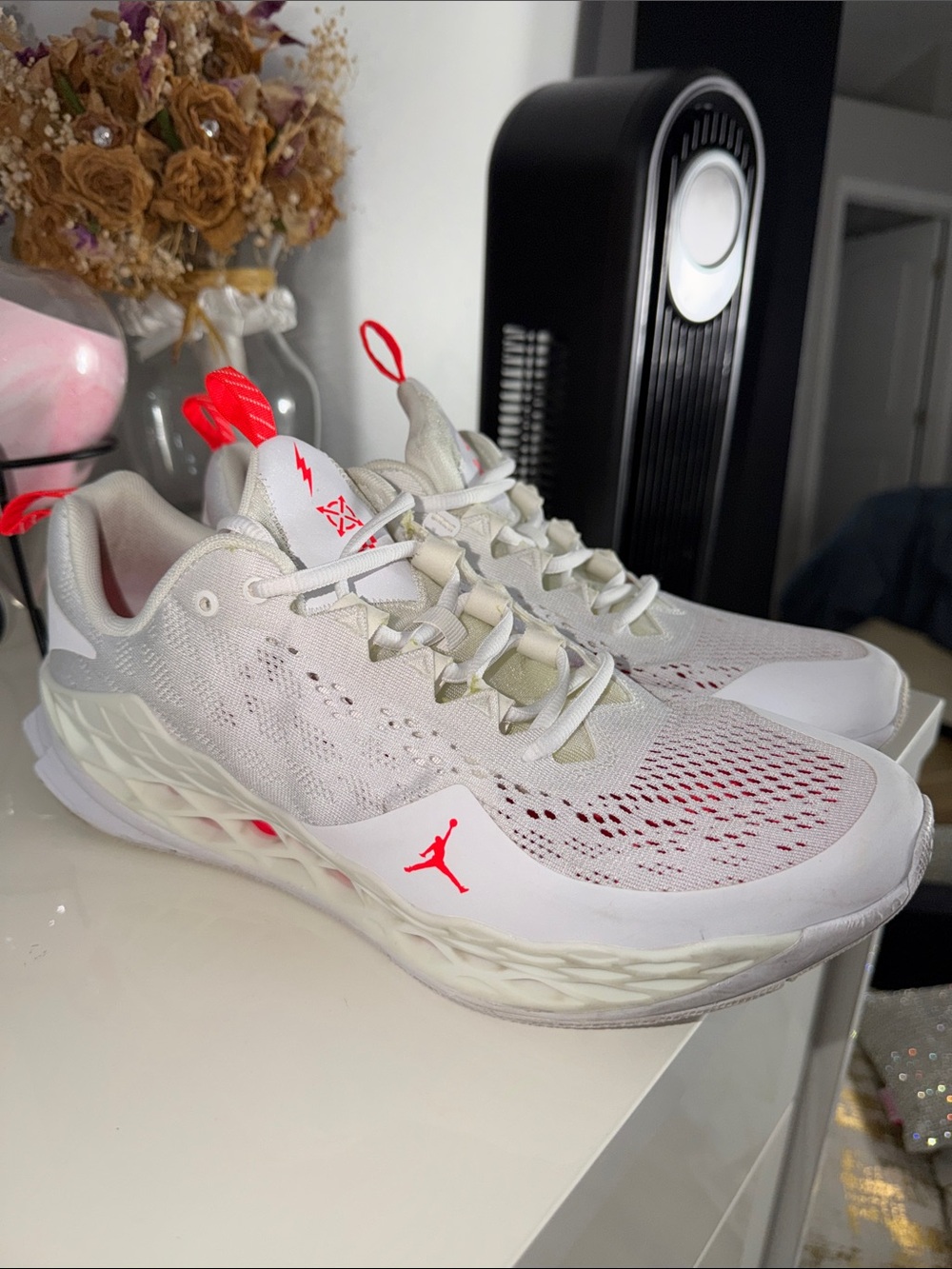 Jordan White Training Shoes with Bright Orange Accents